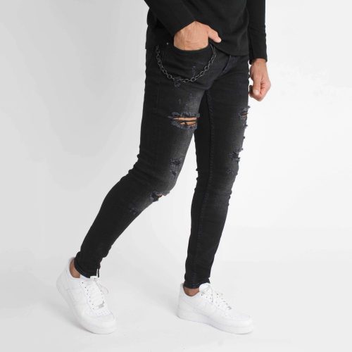 Darkness Skinny Jeans - fekete szaggatott farmer - Méret: 32