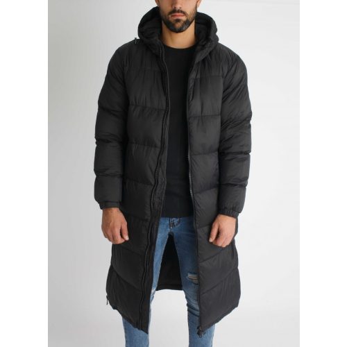 Black Long Puffer Coat - hosszított fekete télikabát - Méret: XL