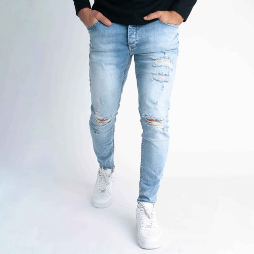 Faded Blue Skinny Jeans - szaggatott farmer - Méret: 32