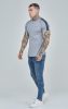 Siksilk Grey Raglan Tape Muscle Fit T-Shirt - szürke póló - Méret: S