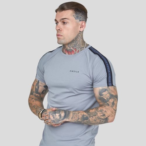 Siksilk Grey Raglan Tape Muscle Fit T-Shirt - szürke póló - Méret: M