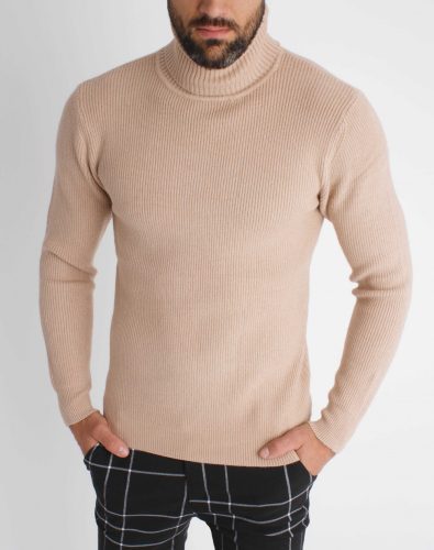 Knitted Beige Turtleneck - kötött garbó pulóver - Méret: XXL