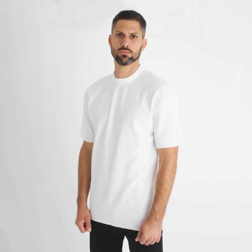 Striped White Highneck Tee - fehér póló - Méret: L