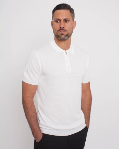 Waffle Fehér Galléros Póló - Méret: M
