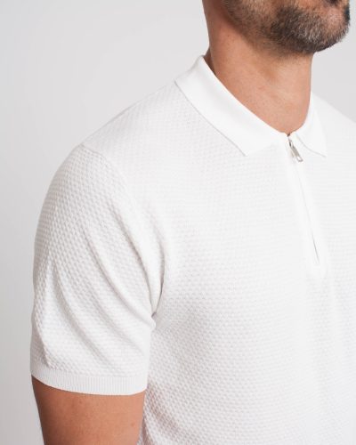 Waffle Fehér Galléros Póló - Méret: XL