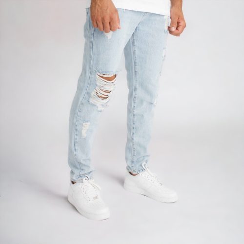 Destroyed Wide Jeans - világoskék lezser farmer - Méret: 31