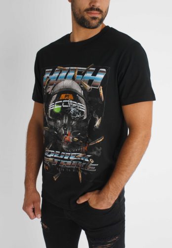 Highscore Tee - fekete mintás póló - Méret: XL