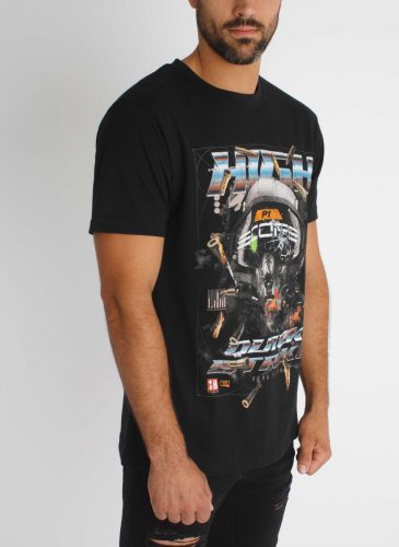 Highscore Tee - fekete mintás póló - Méret: XL