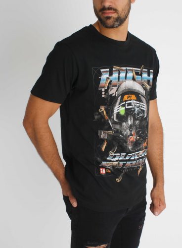 Highscore Tee - fekete mintás póló - Méret: XL