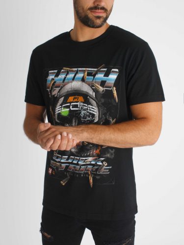 Highscore Tee - fekete mintás póló - Méret: XL