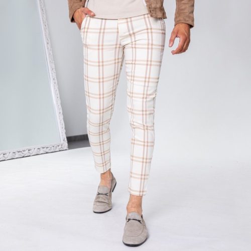 Beige Checked Pants