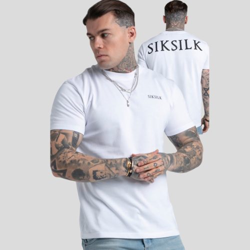 SIKSILK White Printed Logo Relaxed Fit T-Shirt - fehér póló - Méret: M