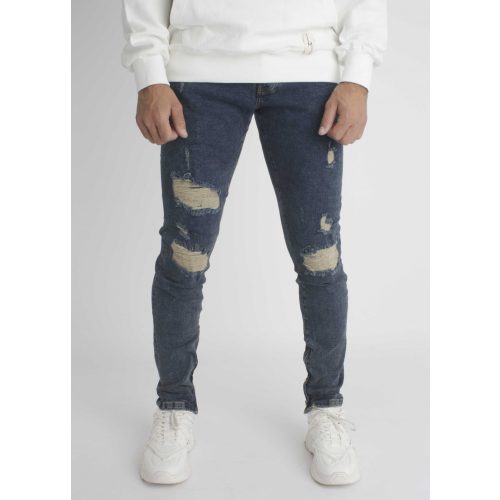 Long Zip Jeans - kék szaggatott farmer - Méret: 34