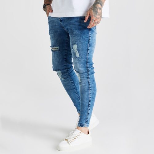 SikSilk Blue Mid Wash Distressed Skinny Jeans - kék farmer - Méret: XS