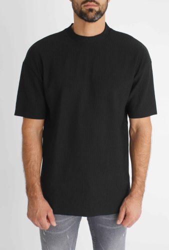 Striped Black Highneck Tee - fekete póló - Méret: S 