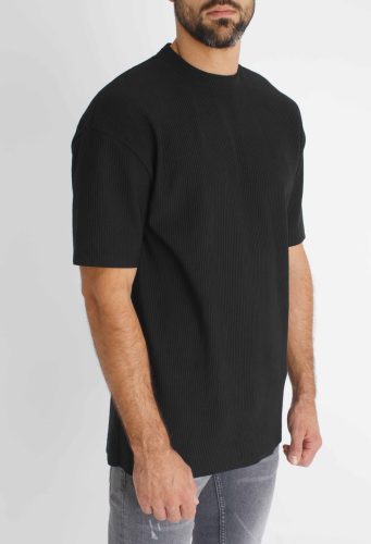 Striped Black Highneck Tee - fekete póló - Méret: S 
