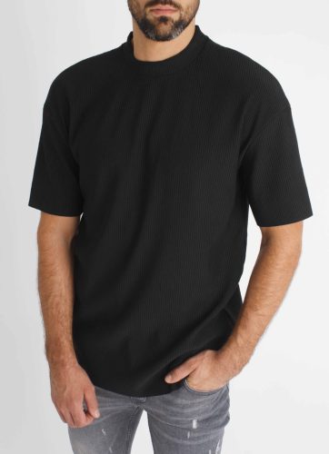 Striped Black Highneck Tee - fekete póló - Méret: S 