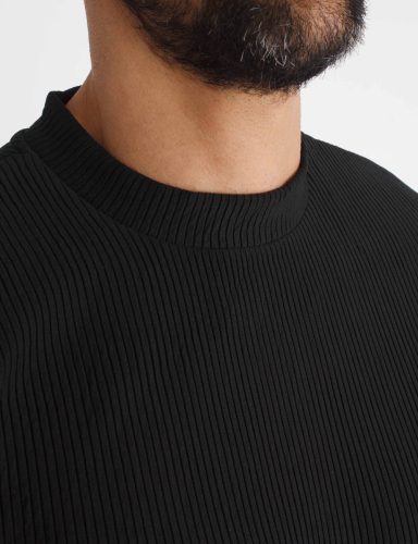 Striped Black Highneck Tee - fekete póló - Méret: S 