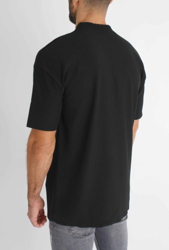 Striped Black Highneck Tee - fekete póló - Méret: S 