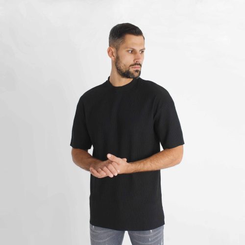 Striped Black Highneck Tee - fekete póló - Méret: XXL