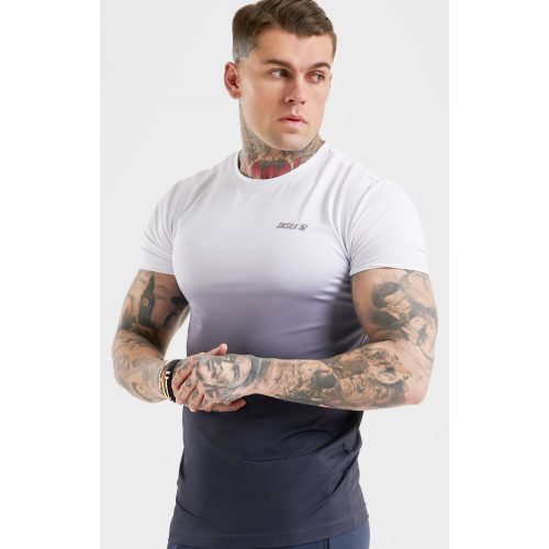 SikSilk Navy Sports Fade T-Shirt - Slim Fit póló - Méret: S