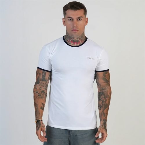 Siksilk White and Navy Ringer T-Shirt