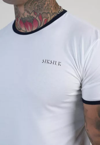 Siksilk White and Navy Ringer T-Shirt - Méret: XS