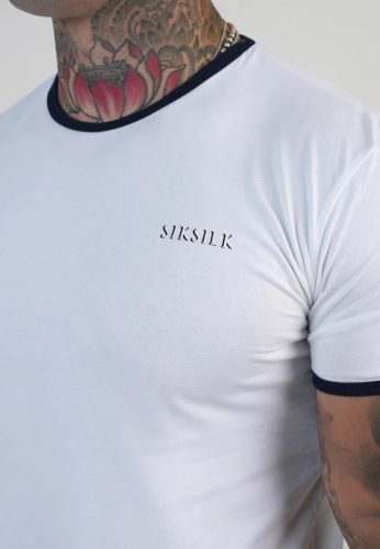 Siksilk White and Navy Ringer T-Shirt - Méret: S