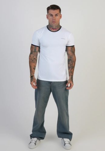 Siksilk White and Navy Ringer T-Shirt - Méret: M
