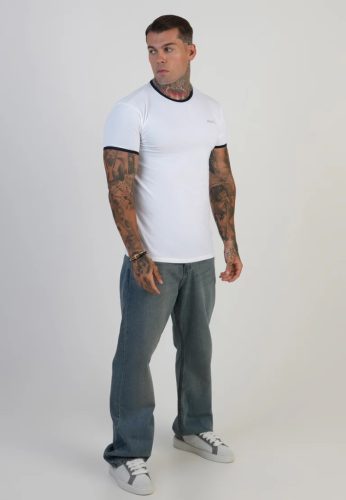 Siksilk White and Navy Ringer T-Shirt - Méret: M