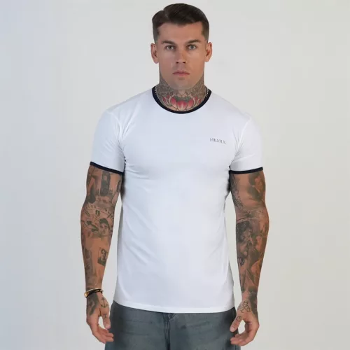 Siksilk White and Navy Ringer T-Shirt - Méret: L