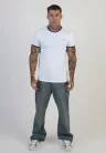 Siksilk White and Navy Ringer T-Shirt - Méret: L
