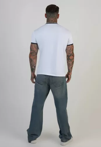 Siksilk White and Navy Ringer T-Shirt - Méret: L