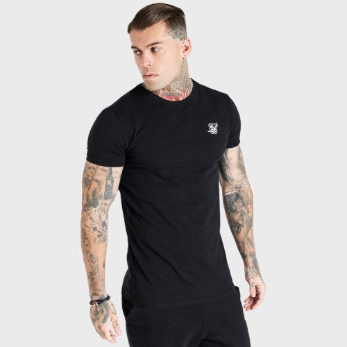 Siksilk Black Essential Short Sleeve Muscle Fit T-Shirt - fekete póló - Méret: S