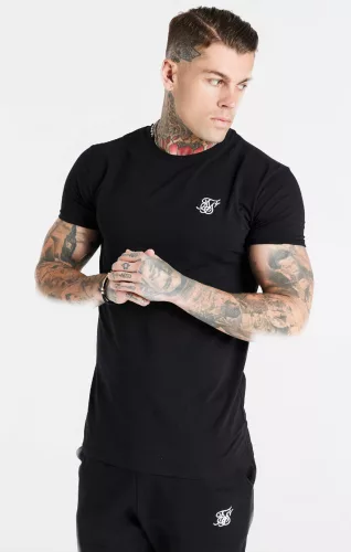Siksilk Black Essential Short Sleeve Muscle Fit T-Shirt - fekete póló - Méret: L