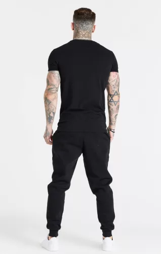 Siksilk Black Essential Short Sleeve Muscle Fit T-Shirt - fekete póló - Méret: L
