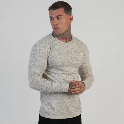 Siksilk White LS Marl T-Shirt - Méret: S
