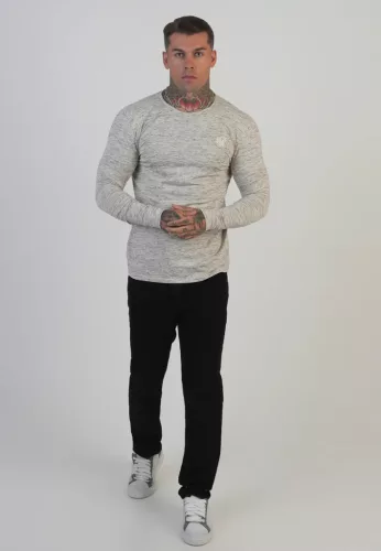 Siksilk White LS Marl T-Shirt - Méret: S