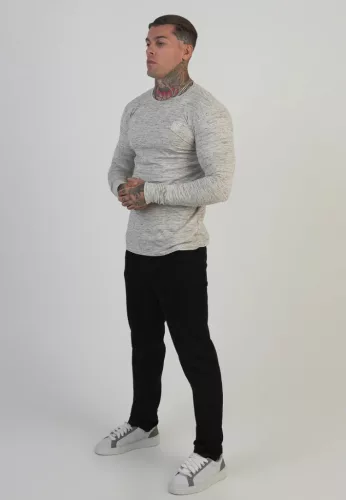 Siksilk White LS Marl T-Shirt - Méret: S