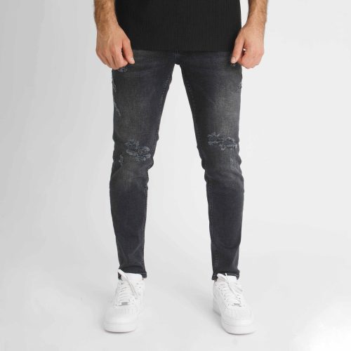 Crater Skinny Jeans - szaggatott fekete farmer - Méret: 34