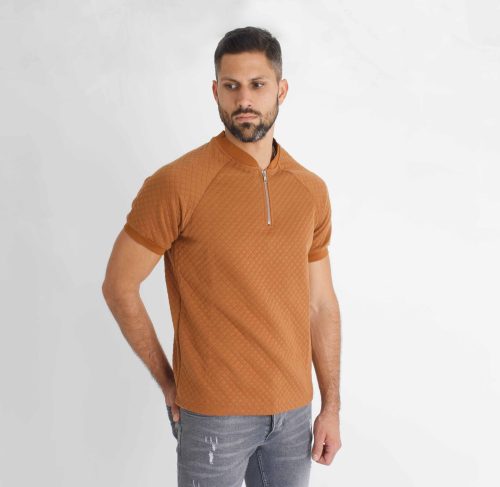 Brick Zip T-Shirt - barna póló - Méret: L