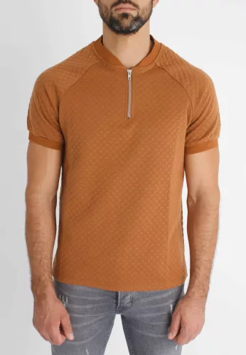 Brick Zip T-Shirt - barna póló - Méret: L