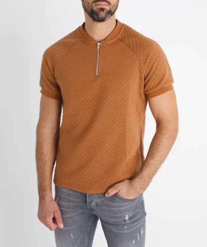 Brick Zip T-Shirt - barna póló - Méret: L