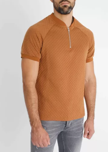 Brick Zip T-Shirt - barna póló - Méret: L