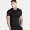 SikSilk Black And Gold Elastic Cuff T-Shirt  - fekete gumis póló - Méret: XS