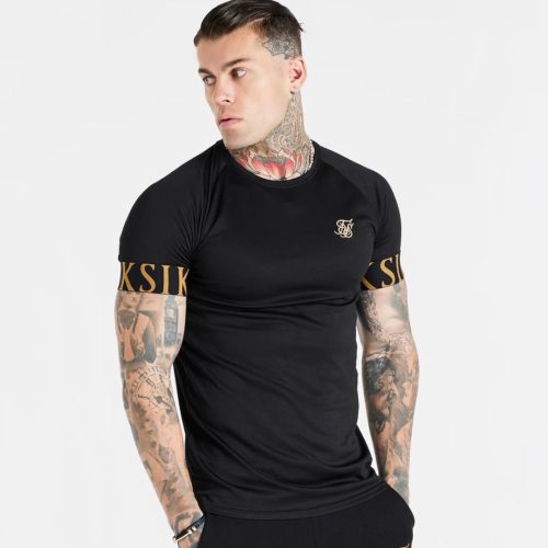SikSilk Black And Gold Elastic Cuff T-Shirt  - fekete gumis póló - Méret: M