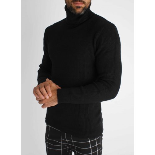 Knitted Black Turtleneck - kötött fekete garbó - Méret: S