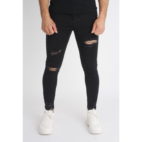 Black Rain Skinny Jeans - szaggatott fekete farmer - Méret: 33