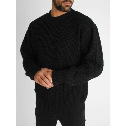 Loose-fitting Black Sweatshirt - fekete kötött pulóver - Méret: XL