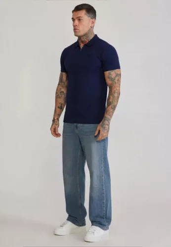 Siksilk Navy Zip Polo T-Shirt